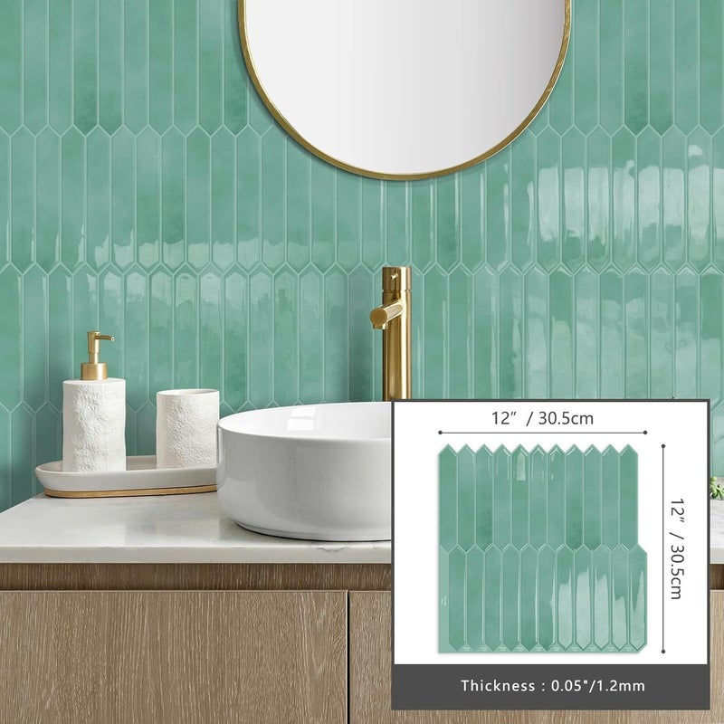 MOONFUN Cyan Long Hexagon Tile Peel and Stick Backsplash, 10 Sheets Self-Adhesive Wall Tiles Stick on Back Splash for Kitchen, Bathroom, Fireplace,RV(12"×12") - Image 4